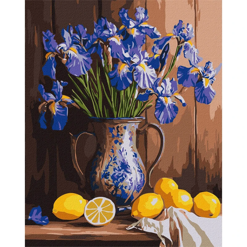 Картина за номерами "Іриси у вазі та лимони" KHO3319, 40x50 см