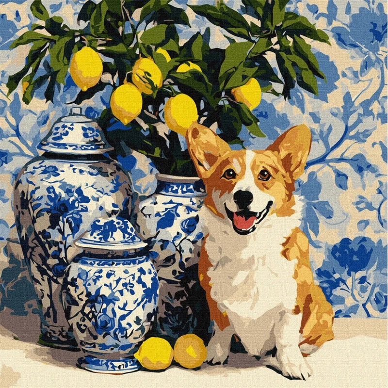 Картина за номерами "Коргі та лимони" ©art_selena_ua KHO6882, 40х40 см