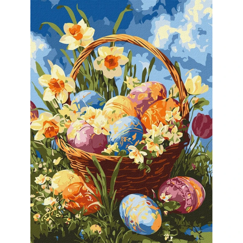 Картина за номерами "Кошик із писанками та нарцисами" ©art_selena_ua KHO5185, 30х40 см