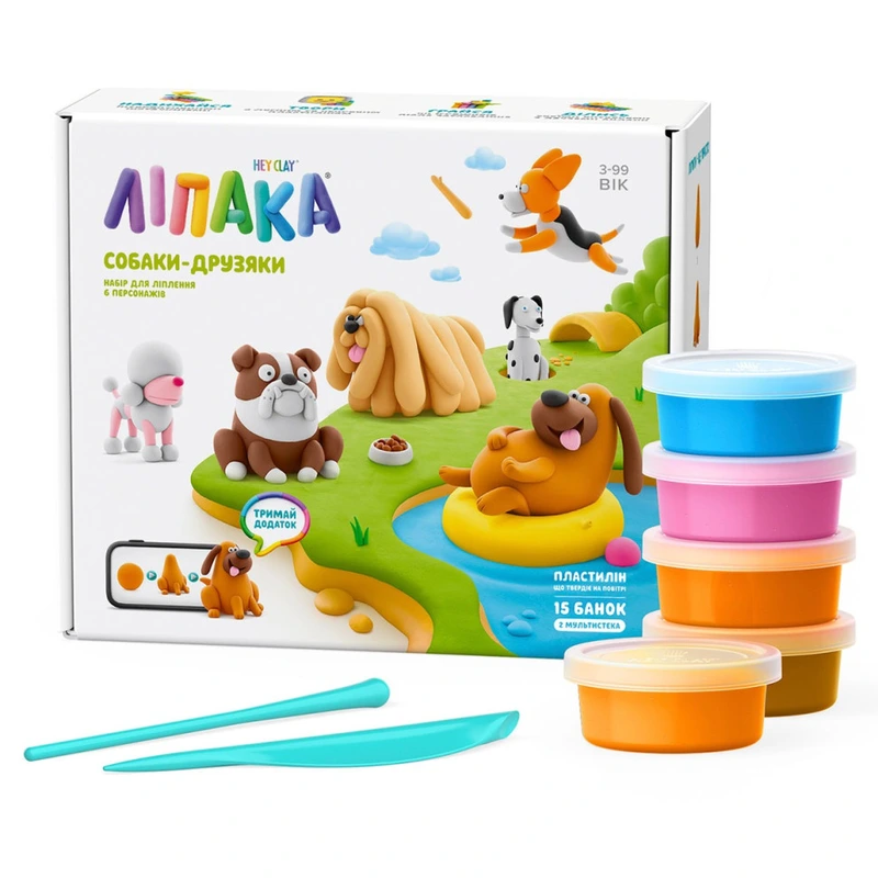 Дитячий меганабір пластиліну "Собаки-друзі" Lipaka 15030-UA01 самостійно твердне — Lipaka