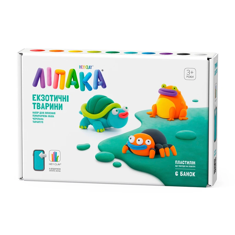 Набір самозатвердіючого пластиліну Екзотичні тварини Тарантул, черепаха, жаба ЛІПАКА 60050-UA01 — Lipaka