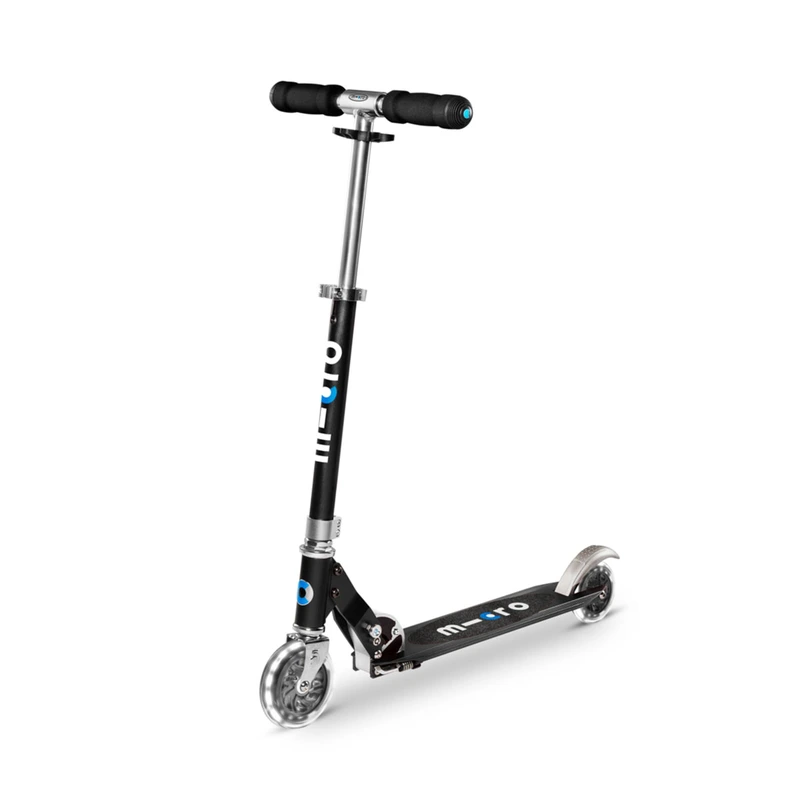 Самокат MICRO серии "Sprite LED" – ЧОРНИЙ (складаний, до 100 kg, двоколісний, світло) — Micro