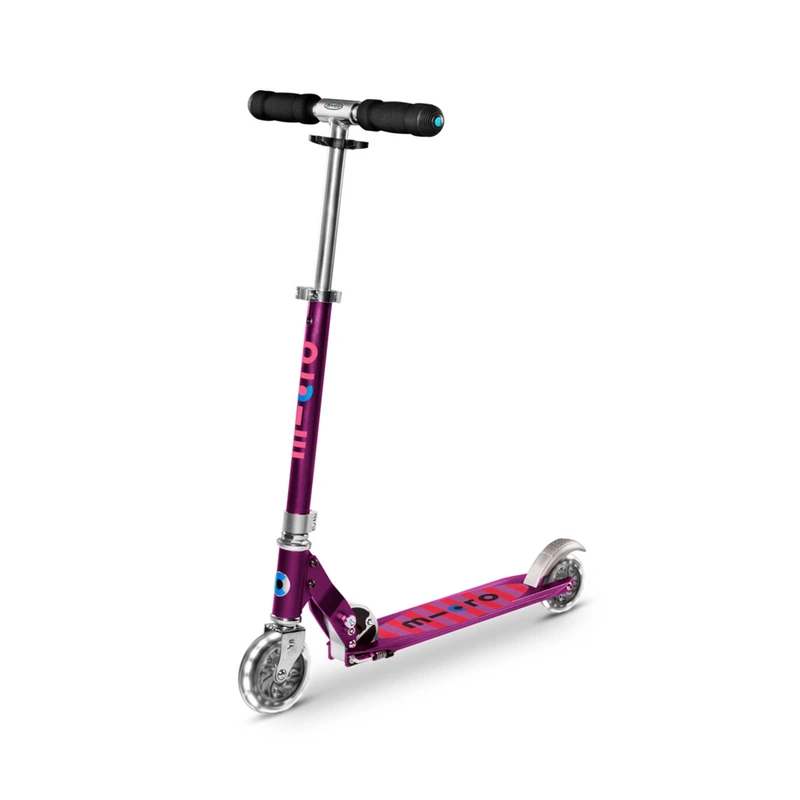 Самокат MICRO серии "Sprite LED" – ФІОЛЕТОВИЙ (складаний, дека у смужку, до 100 kg, двоколісний, світло) — Micro