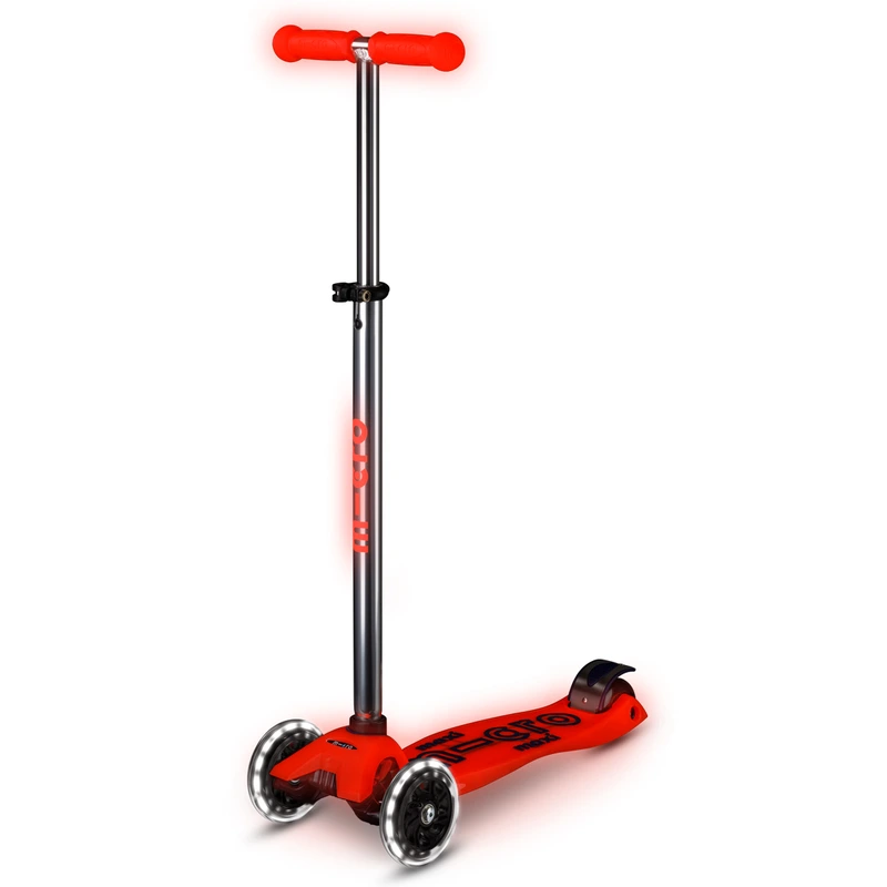 Самокат MICRO серії "Maxi Deluxe Glow LED" – ЧЕРВОНА АУРА (до 50 kg, 3-х колісний, світло) — Micro