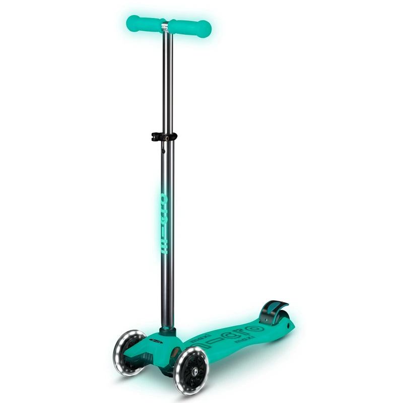 Самокат MICRO серії "Maxi Deluxe Glow LED" – ЖЕЛЕЙНИЙ ЗЕЛЕНИЙ (до 50 kg, 3-х колісний, світло) — Micro