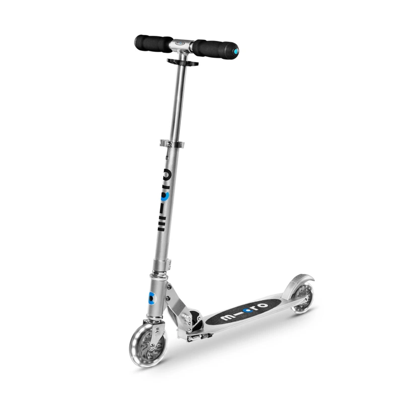 Самокат MICRO серії "Sprite LED" – МАТОВИЙ СРІБЛЯСТИЙ (до 100 kg, двоколісний, світло) — Micro
