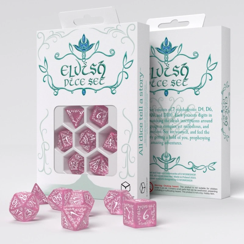 Набір кубиків Elvish Shimmering pink & White Dice Set (7) — Q-Workshop