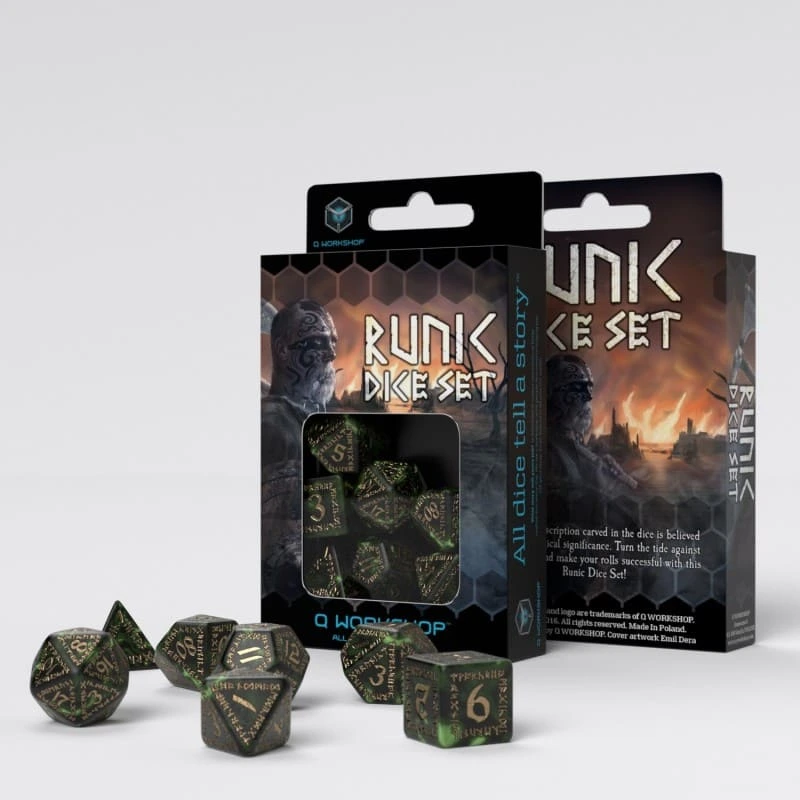 Набір кубиків Runic Bottle-green & gold Dice Set — Q-Workshop