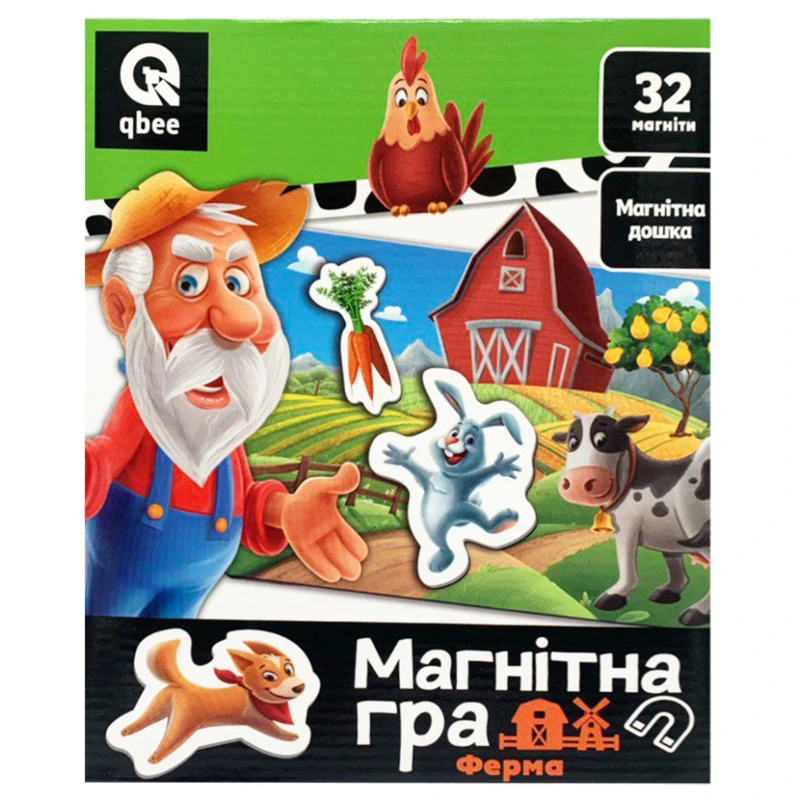 Дитяча магнітна гра "Ферма" QB600-003, 32 магніти і магнітна дошка — Qbee