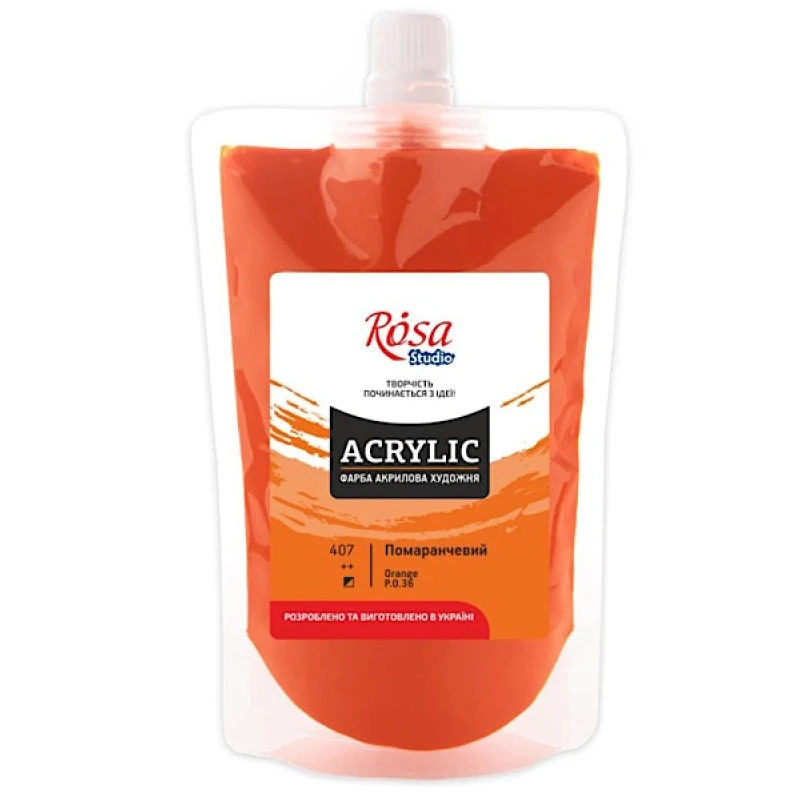 Фарба акрилова Оранжева 323200407 (код 407), 200 мл — Rosa