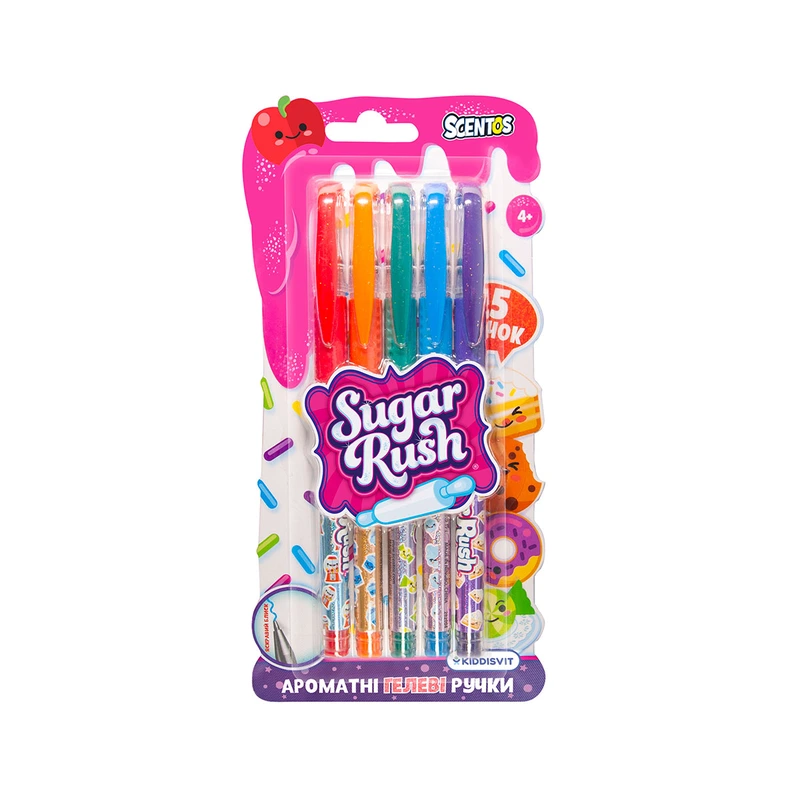 Набір ароматних гелевих ручок серії "Sugar Rush" - ЯСКРАВИЙ БЛИСК (5 шт.) — Scentos