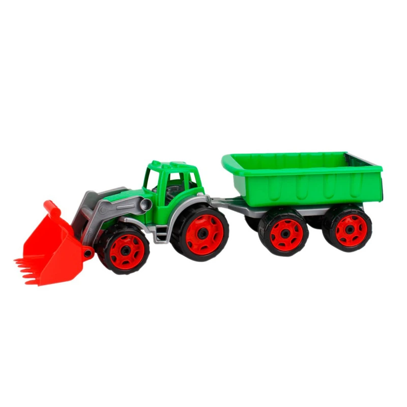 Іграшковий трактор з ковшем і причепом 3688TXK, 2 кольори  Зелений — Технок