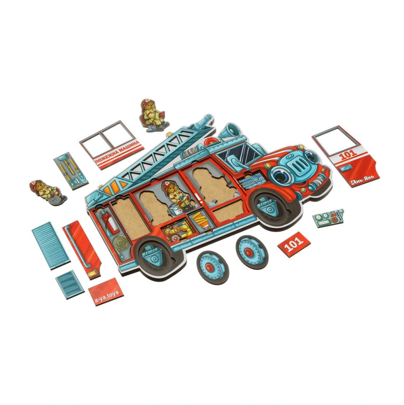 Дерев'яний пазл-сортер "Ведмедики-пожежники" Ubumblebees (ПСФ005) PSF005, 18 деталей