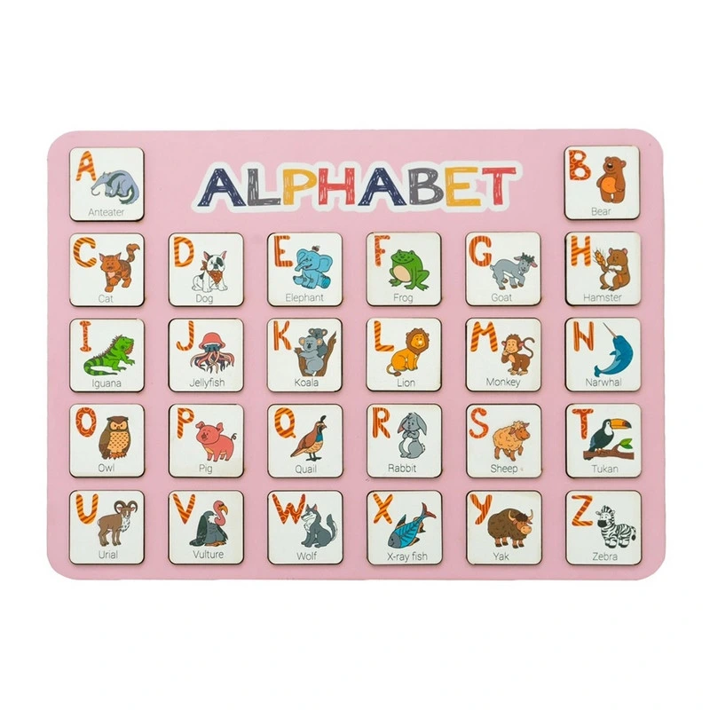 Дерев'яна абетка-вкладиш англійська "ALPHABET" 3240-03-001 рожева 29х39 см — VLADICO