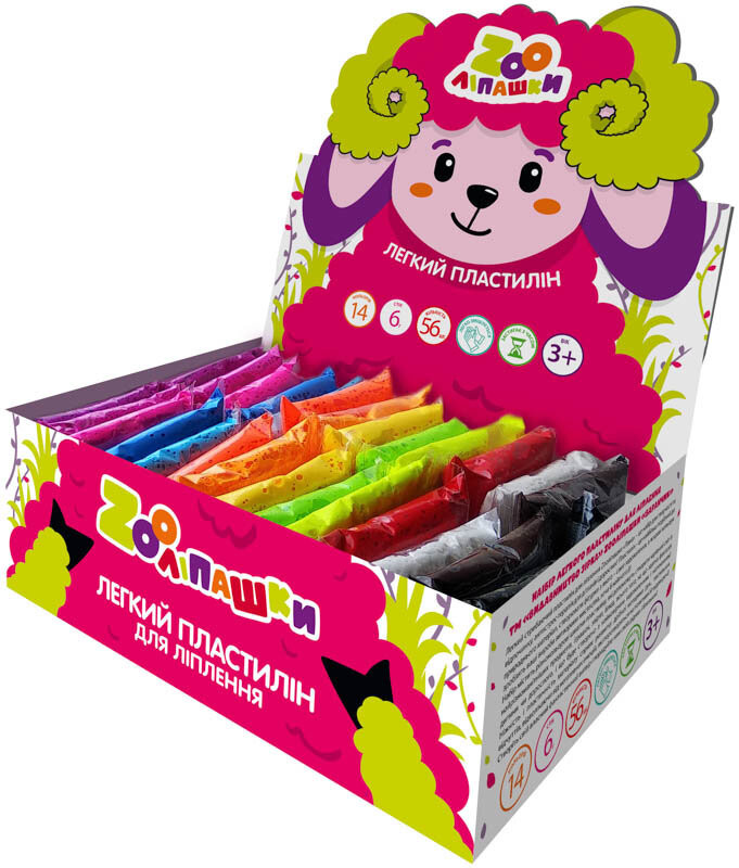 Пластилін легкий ZOOлипашки шоу-бокс "Баранчик" ZIRKA 140213 (шоу-бокс 14 кольорів, 56 стиків по 6 г) — ЗІРКА