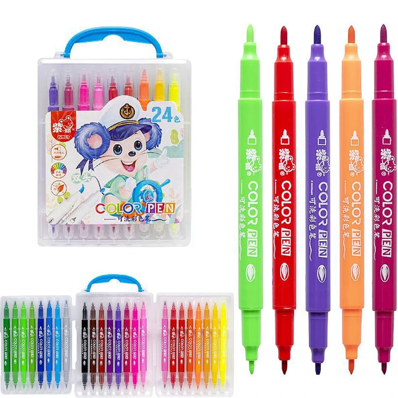 Набір двосторонніх фломастерів 249-24(Blue) у пластиковому боксі, 24 кольори