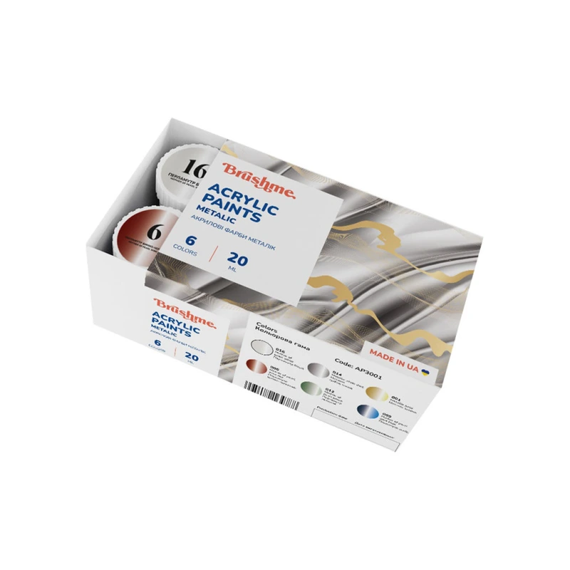 Акрилова фарба металік Набір 3001 Brushme AP3001 6 кольорів