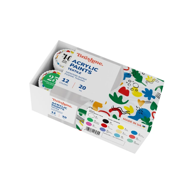 Акрилова фарба текстильна Набір 4201 Brushme AP4201, 12 кольорів