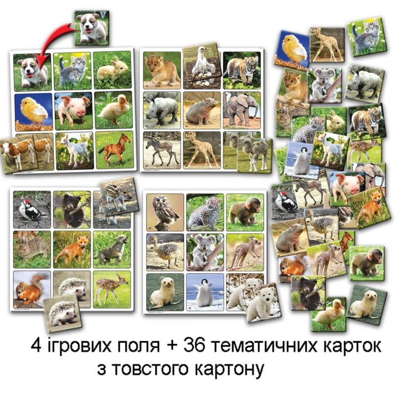 Настільна гра супер ЛОТО "Пташенята і звірята" 81985, 36 карток
