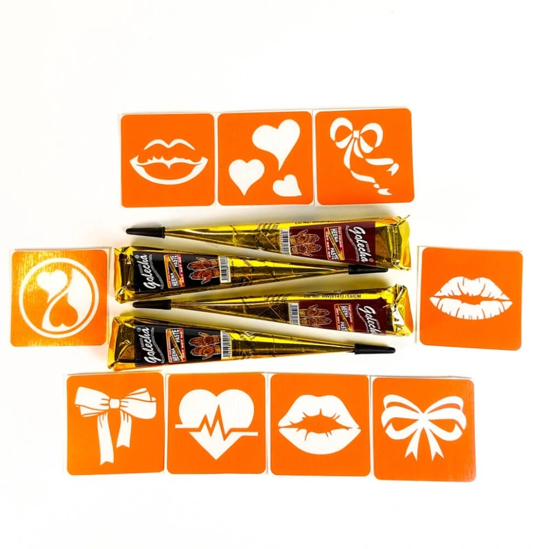 Набір хни з трафаретами для біо-тату №10 henna-set-10, 9 трафаретів