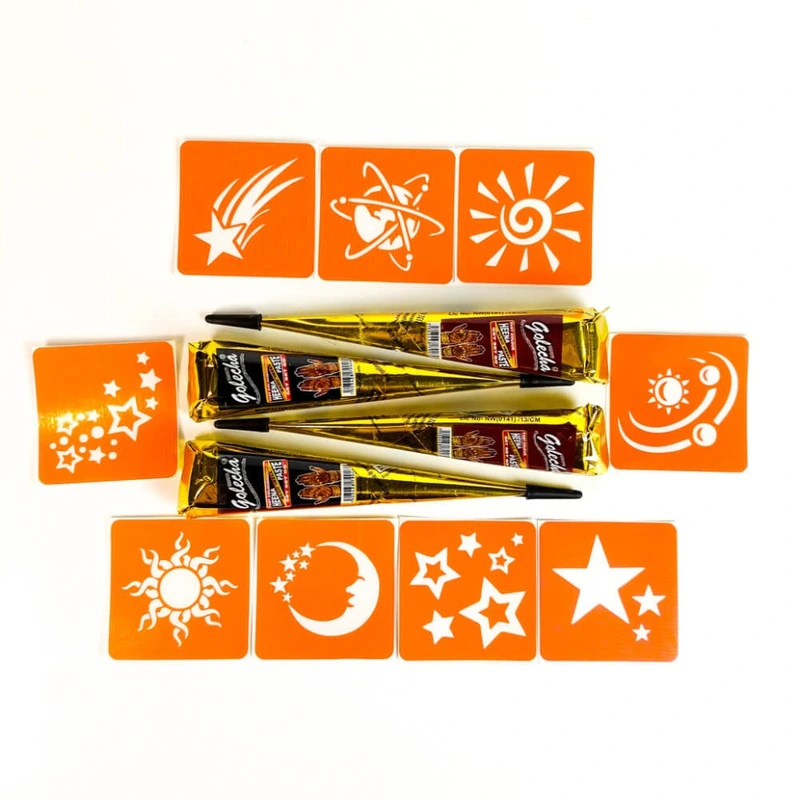 Набір хни з трафаретами для біо-тату №11 henna-set-11, 9 трафаретів