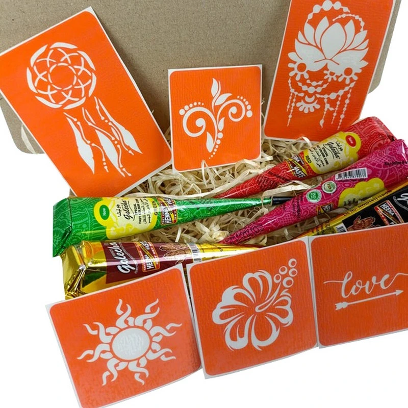 Набір кольорової хни з трафаретами для біо-тату №1 color-henna-set-01