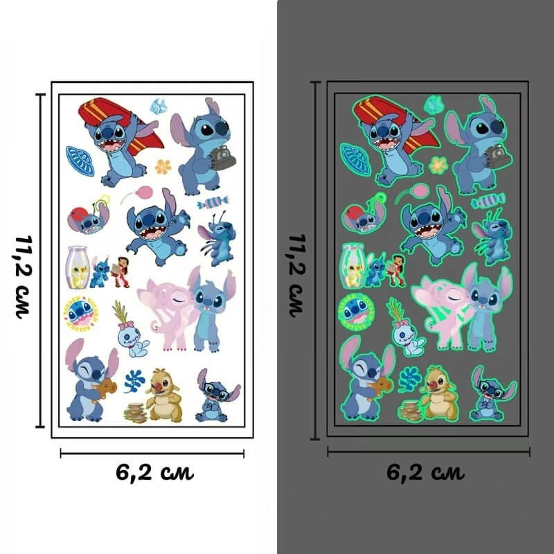 Набір тимчасових татуювань "Стіч" stich-glow-tattoo-10 світяться, 10 аркушів 12х7 см