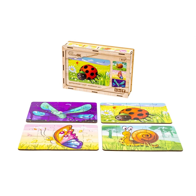 Дерев’яний дитячий пазл 4в1 "Комахи" Puz-59557, 80 елементів