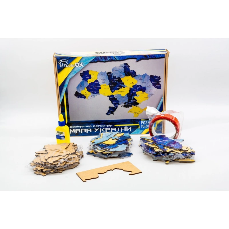 Дерев'яний пазл "Мапа України" Арт-60906 синьо-жовтий 60х90 см