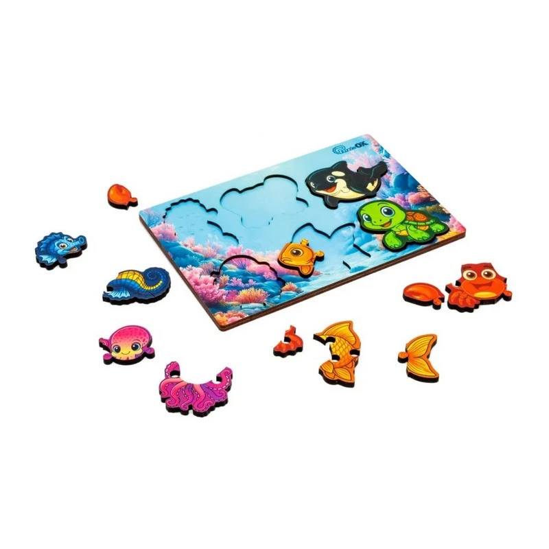 Дерев'яний пазл-вкладиш "Розумний світ: Морські друзі" Puz-88748 А5, 18 елементів
