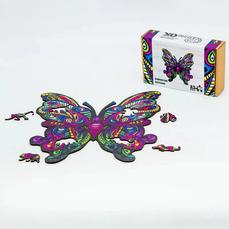 Фігурний дерев'яний пазл "Барвистий метелик" PuzA3-01235, 103 деталі