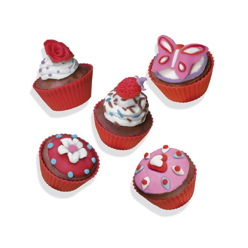 Маса для ліплення, що не засихає - ФРУКТОВІ КЕКСИ (4 кольори, в пластикових баночках, аксесуари)