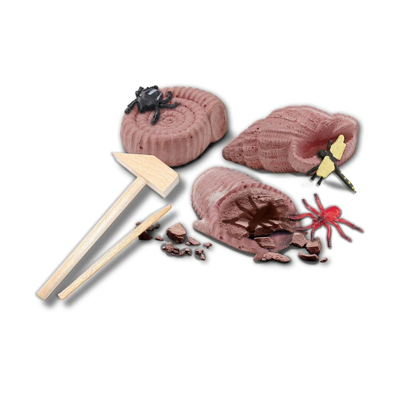 Набір серії "Дослідник" - РОЗКОПКИ СКАМ'ЯНІЛИХ КОМАХ ("скам'янілості" з комахами, інструменти)