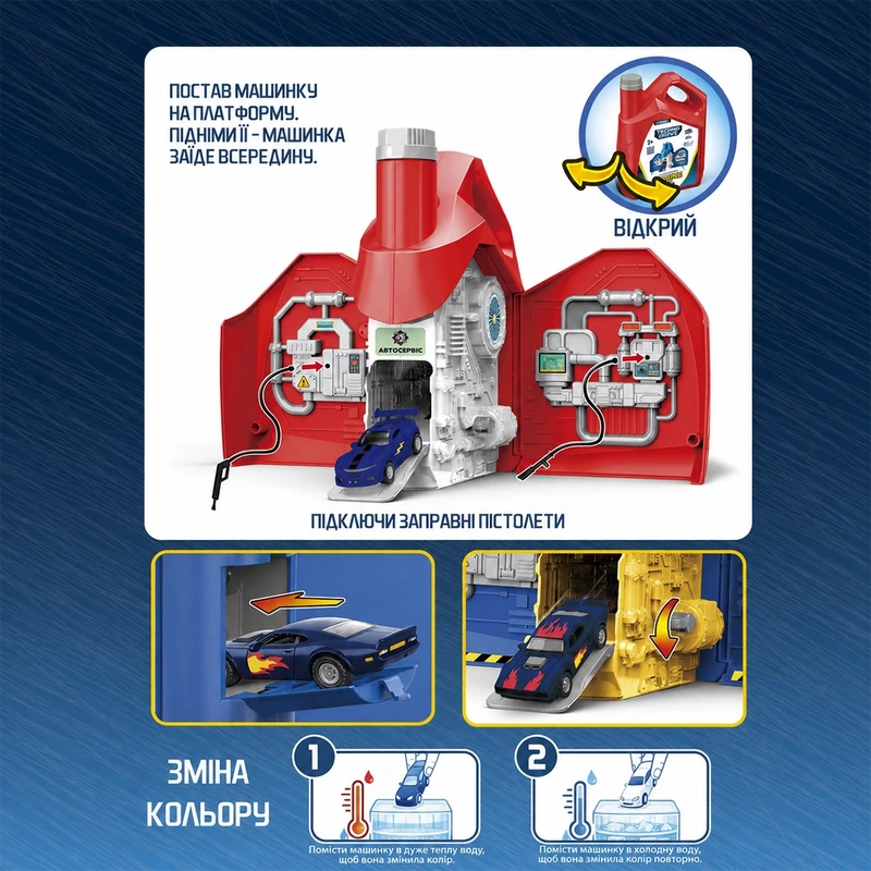 Ігровий набір ENGINE OIL - АВТОСЕРВІС З МІНІМОДЕЛЛЮ ЗМІНИ КОЛІР (в асорт.)