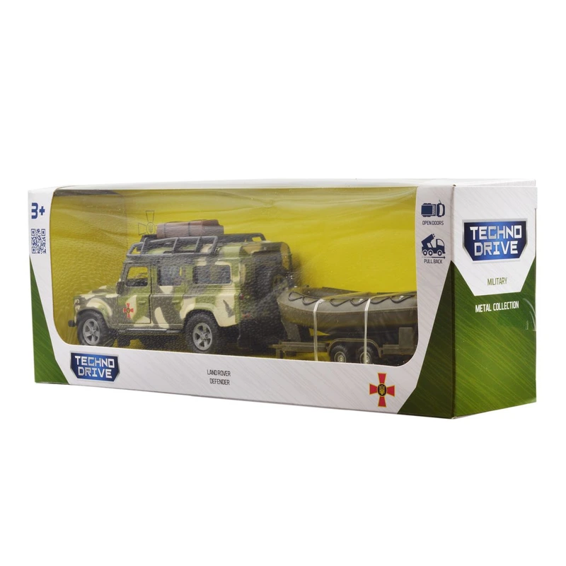 Ігровий набір – LAND ROVER DEFENDER MІЛІТАРІ (з човном)