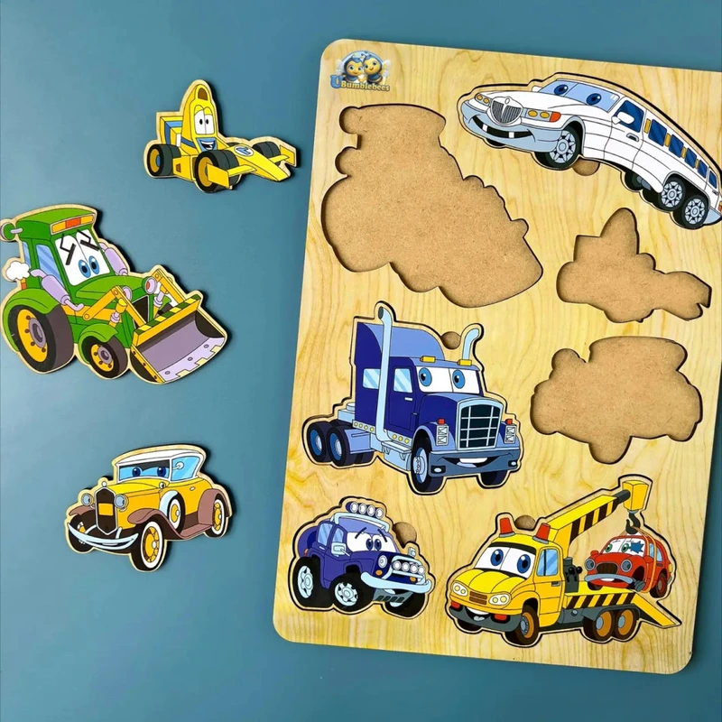 Дерев'яний пазл-вкладиш "Машинки-великий" Ubumblebees (ПСД058) PSD058, 7 елементів