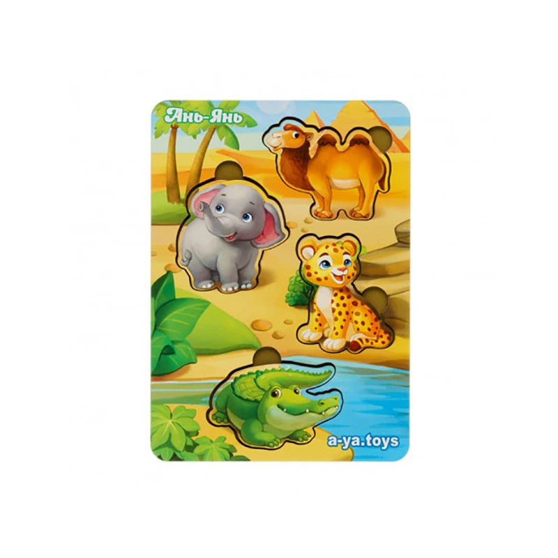 Дерев'яний пазл-вкладиш "Тварини Африки-2" Ubumblebees (ПСФ060) PSF060 фон із підказкою