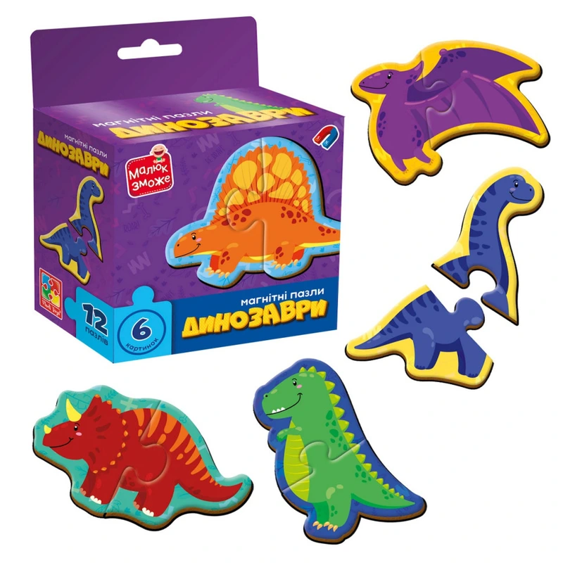 Дитячі магнітні пазли "Динозаври" VT1733-01, 6 картинок
