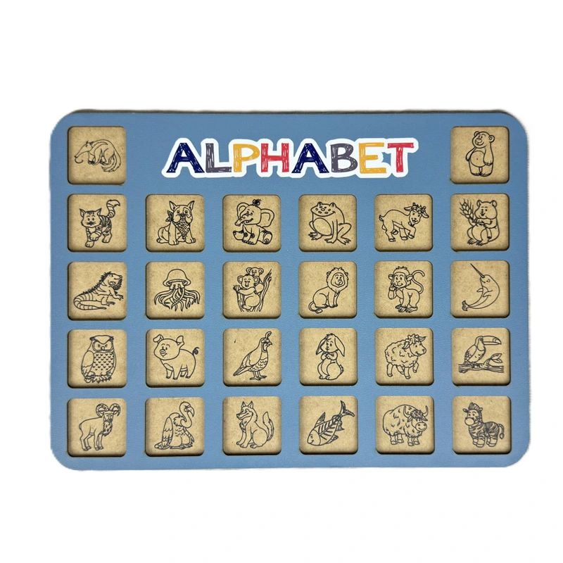 Дерев'яна абетка-вкладиш англійська "ALPHABET" 3240-03-002 синя 29х39 см